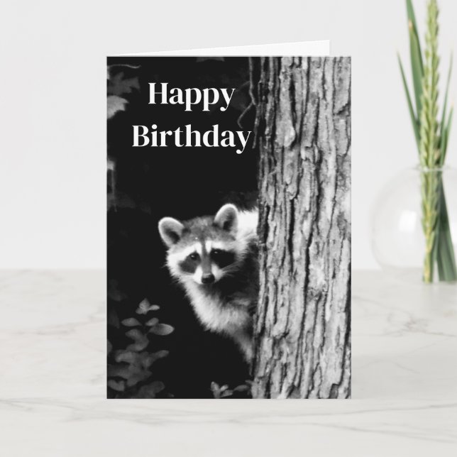 Black and White Racoon Photo Birthday Card (Front)