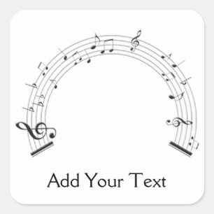 Black and White Rainbow Shaped Music Staff Square Sticker