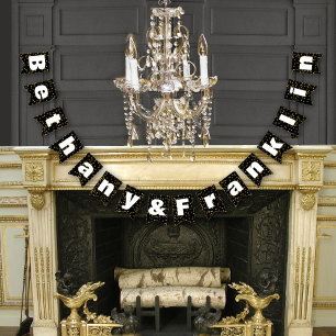 Black and White Random Gold Dot Patten Wedding Bunting