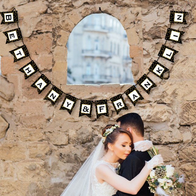 Black and White Random Gold Dot Patten Wedding Bunting (Creator Uploaded)