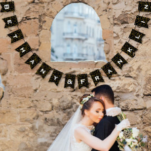 Black and White Random Gold Dot Patten Wedding Bunting