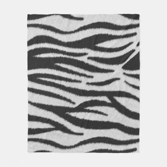 Black and White Realistic Zebra Fur Texture Fleece Blanket (Front)