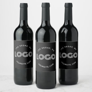 Black and White Rectangular Logo Curved Text Wine Label