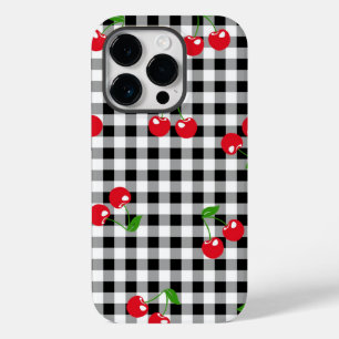 Black and White Red Cherry Gingham Pattern Case-Mate iPhone 14 Pro Case