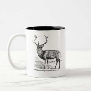Black and White Red deer Illustration Two-Tone Coffee Mug