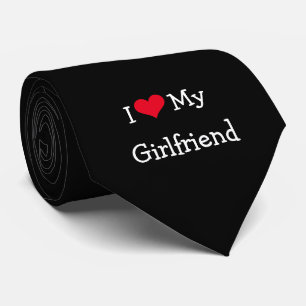 Black and White Red Heart I Love My Girlfriend Tie