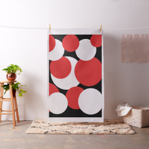 Black and White Red Polka Dots Fabric
