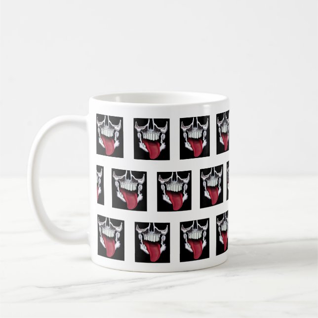 Black and White Red Skull Pattern Coffee Mug (Left)