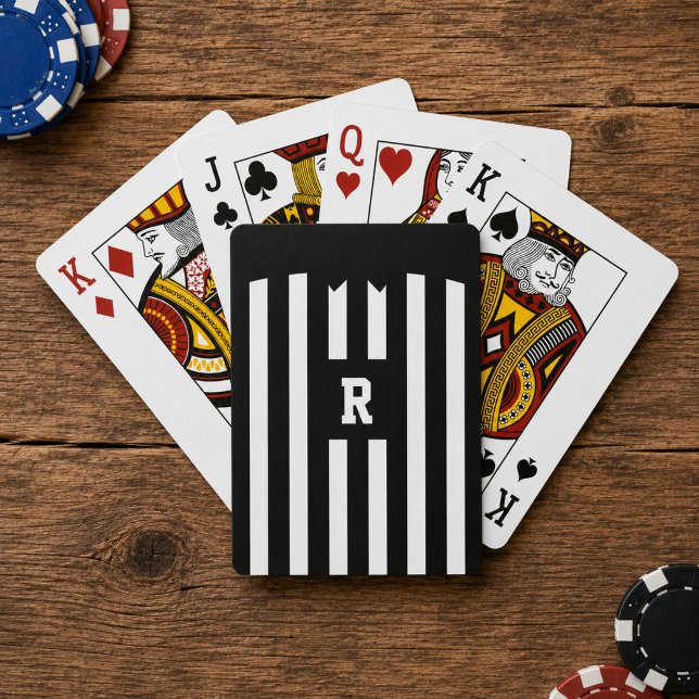 Black and White Referee Striped Playing Cards (Hup! Ready to be the referee at your next games night? Just add your initial!)