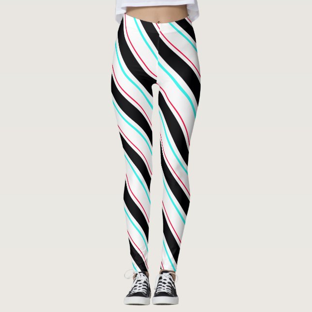 Black And White Regimental Stripes Leggings (Front)