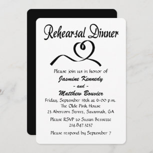 Black And White Rehearsal Dinner Wedding Hearts Invitation