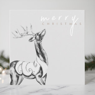 Black and White Reindeer Merry Christmas Holiday Card
