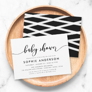 Black and White Relax Script Baby Shower Invitation