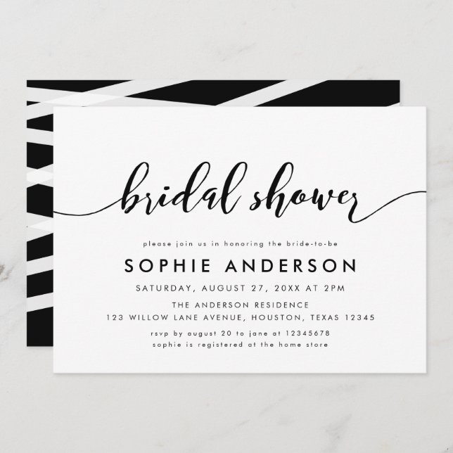 Black and White Relax Script Bridal Shower Invitation (Front/Back)