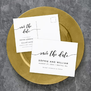 Black and White Relax Script Save the Date Announcement Postcard