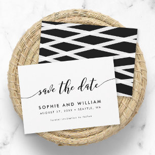 Black and White Relax Script Save the Date Card