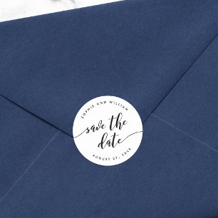 Black and White Relax Script Save the Date Classic Round Sticker