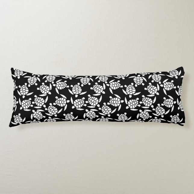 Black And White Repeat Motif | Sea Turtle Pattern Body Cushion (Front)