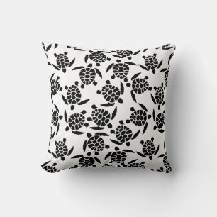 Black and White Repeat Motif   Sea Turtle Pattern Cushion