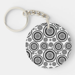 Black and White Repeating Wheel Pattern Key Ring