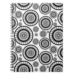 Black and White Repeating Wheel Pattern Notebook