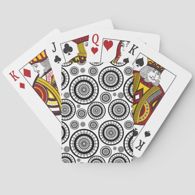 Black and White Repeating Wheel Pattern Playing Cards (Back)