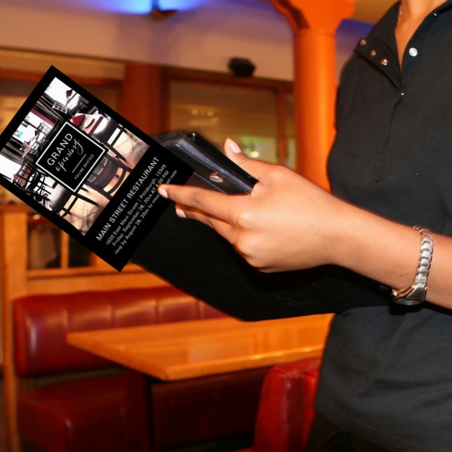 Black and White Restaurant Grand Opening Photo Invitation (Creator Uploaded)