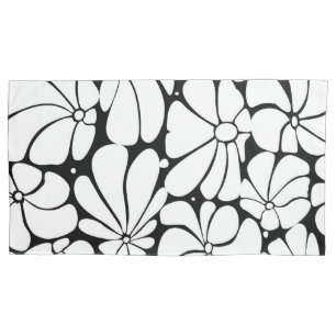 Black And White Retro 70s Flower Graphic Design Pillowcase