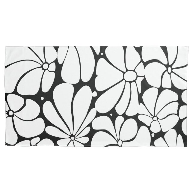 Black And White Retro 70s Flower Graphic Design Pillowcase (Front)