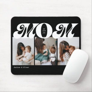 Black and White Retro Bold Mom 3 Photo Collage Mouse Mat