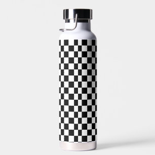 black and white - retro checkerboard  water bottle