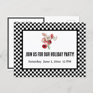 Black and White Retro Chequerboard Company Picnic Holiday Postcard
