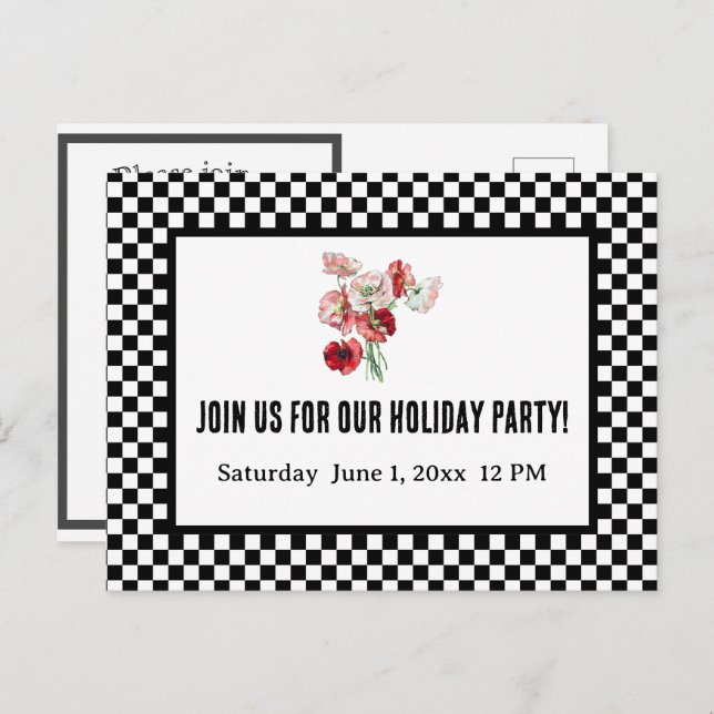 Black and White Retro Chequerboard Company Picnic Holiday Postcard (Front/Back)