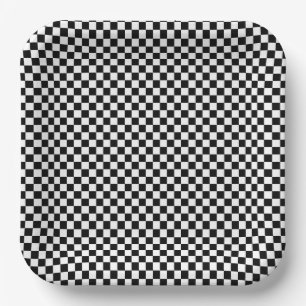 black and white - retro chequerboard  paper plate