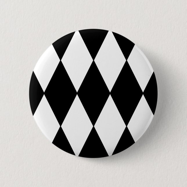 Black and White Retro Chequered Diamond Pattern 6 Cm Round Badge (Front)