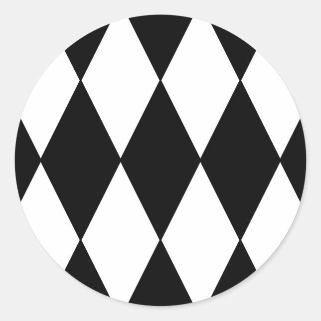 Black and White Retro Chequered Diamond Pattern Classic Round Sticker (Front)
