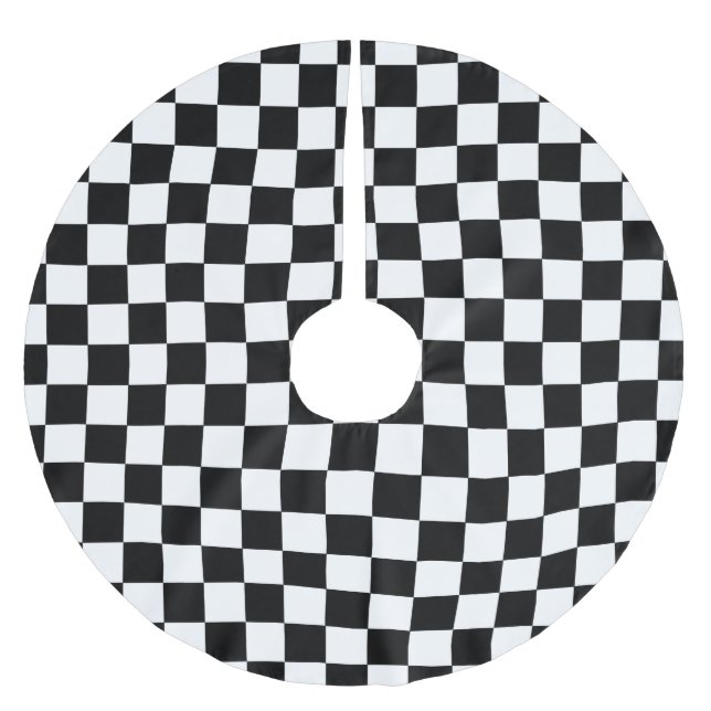 Black And White Retro Chequered Pattern Brushed Polyester Tree Skirt (Front)