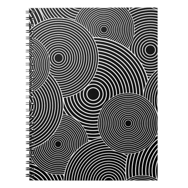 Black and White Retro Circles Pattern Notebook (Front)