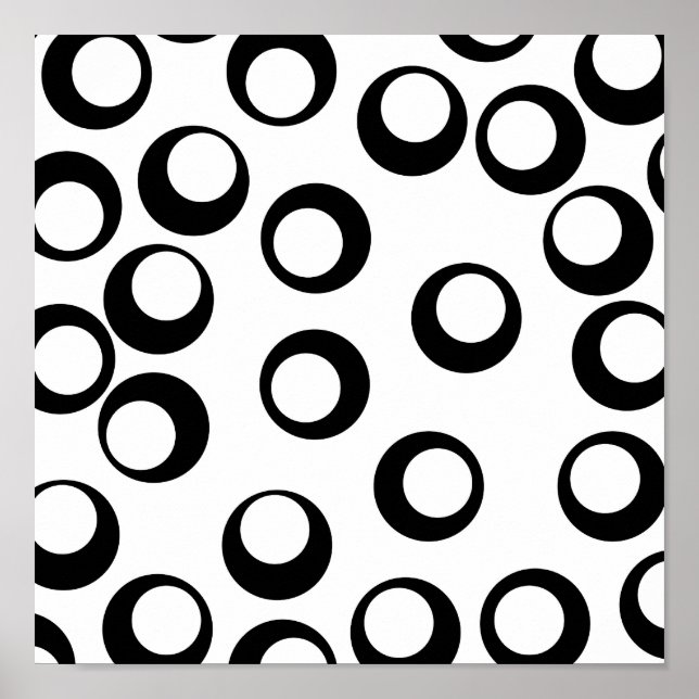 Black and White Retro Circles Pattern. Poster (Front)