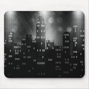 Black and white retro city skyline  mouse mat