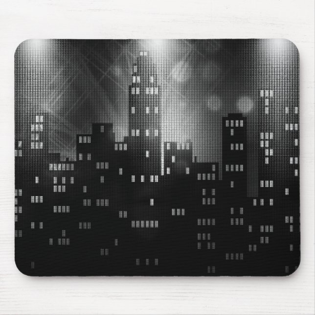 Black and white retro city skyline  mouse mat (Front)