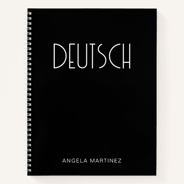 Black and White Retro Deutsch Language Study Notebook (Front)