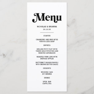Black and White Retro Disco Wedding Menu
