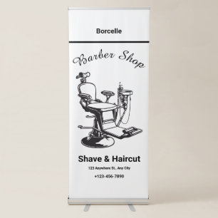 Black and White Retro Flat Barbershop Vertical Retractable Banner