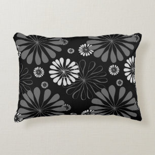 Black and White Retro Floral Decorative Cushion