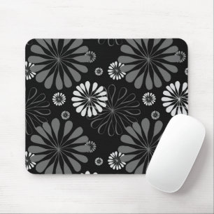Black and White Retro Floral Mouse Mat