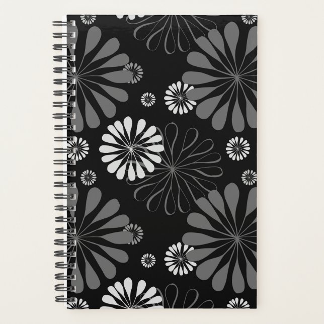 Black and White Retro Floral Planner (Front)