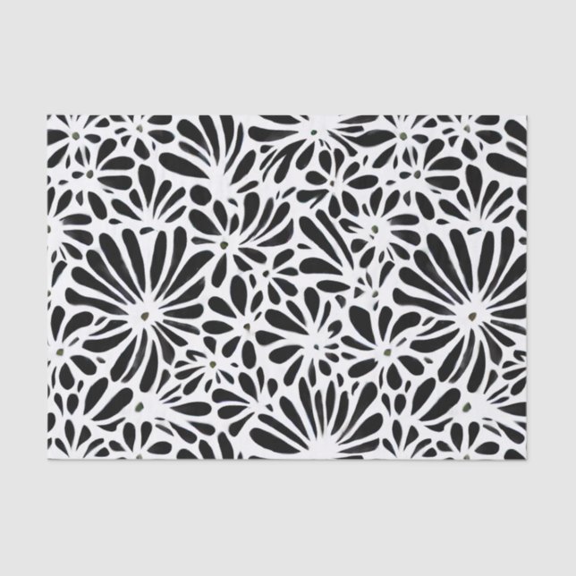 Black and White Retro Floral Tissue Paper (Front)