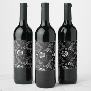 Black and White Retro Floral Wine Label
