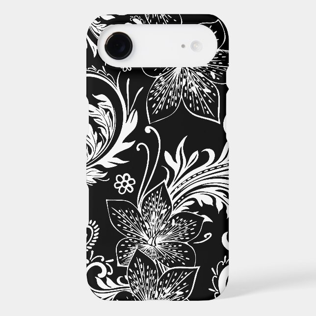 Black And White Retro Flower Large Pattern Case-Mate iPhone Case (Back)